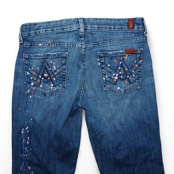 7 For All Mankind Paint Splatter Medium Wash Bootcut Jeans Women's 26 - Picture 9 of 13